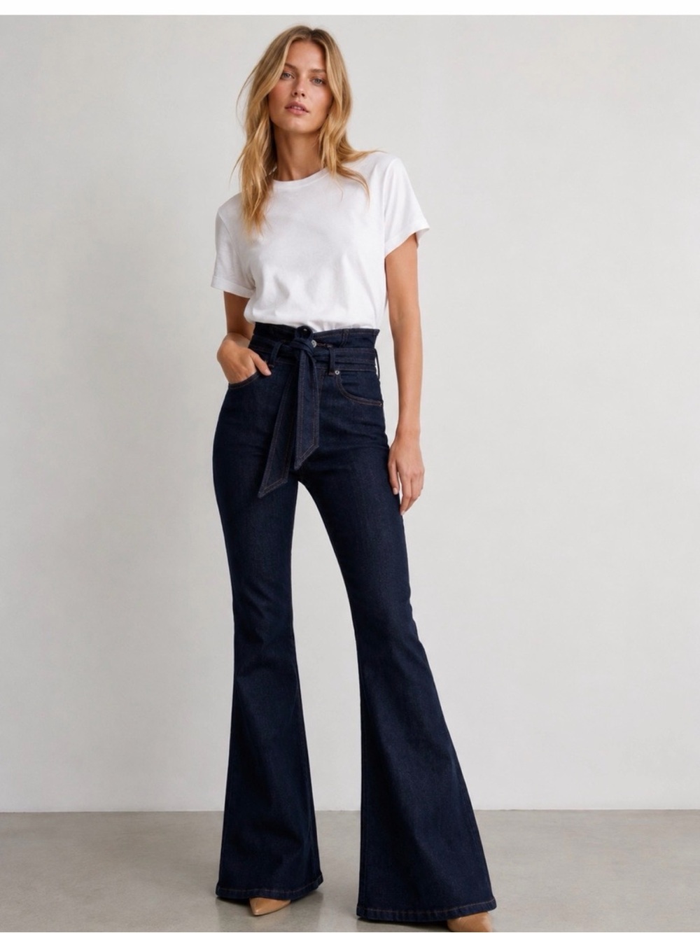 veronica beard sheridan exaggerated with belt flare jeans